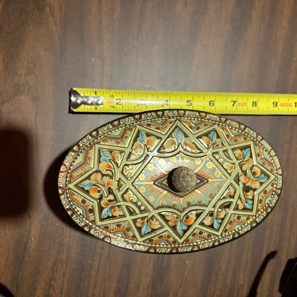 Artisan Ceramic Oval Box with Multicolor Design
